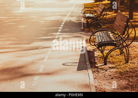 Banc vide dans le parc en automne Banque D'Images