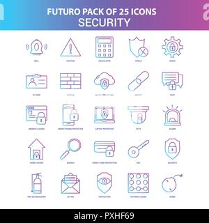 25 bleu et rose Futuro Icône de sécurité Pack Illustration de Vecteur