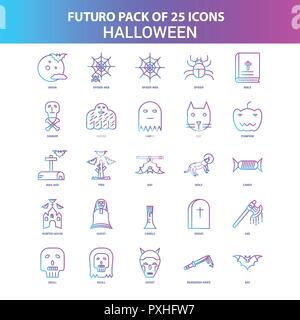 25 bleu et rose Futuro Halloween Icon Pack Illustration de Vecteur