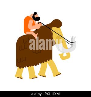 Caveman sur mammouth. L'homme préhistorique sellé le transport des animaux. L'âge de pierre Illustration de Vecteur