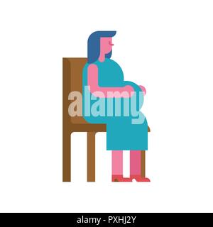 Femme enceinte sur chaise. femmes enceintes dame sit. femme gros ventre sur la selle. Future mère Vector illustration Illustration de Vecteur