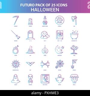 25 bleu et rose Futuro Halloween Icon Pack Illustration de Vecteur