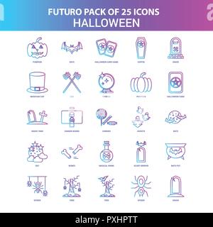 25 bleu et rose Futuro Halloween Icon Pack Illustration de Vecteur