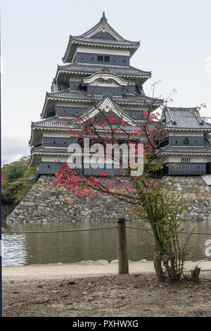 Château de Matsumoto avec feuilles rouges, Nagano, Japon Banque D'Images