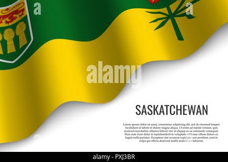 Waving Flag de la Saskatchewan est une région du Canada sur fond transparent. Modèle pour une bannière ou un poster. Illustration de Vecteur