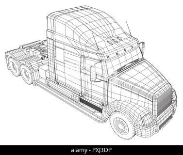 Camion, remorque d'huile. Camion-citerne d'essence. Illustration de création 3d. Wire-frame. Illustration de Vecteur