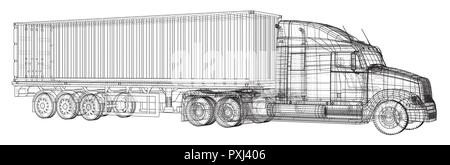 Camion remorque. Dessin abstrait. Illustration 3d de traçage. Illustration de Vecteur