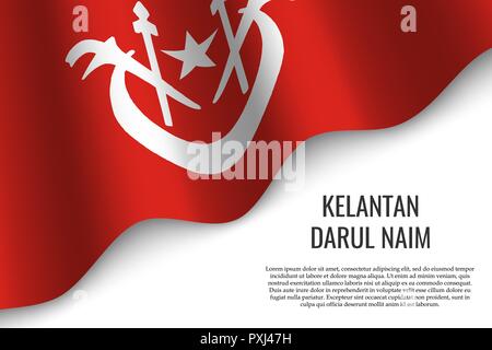 Waving Flag de Kelantan Darul Naim est une région de la Malaisie sur fond transparent. Modèle pour l'affiche ou bannière. vector illustration Illustration de Vecteur