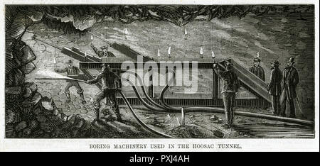 Machine à aléser utilisée dans le tunnel Hoosac 1869 Banque D'Images