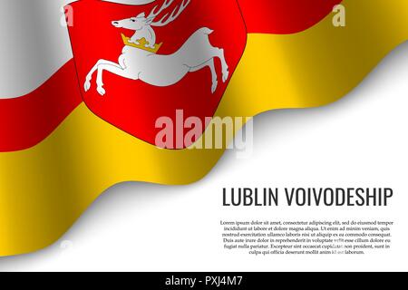 Waving Flag de Lublin Province est une région de la Pologne sur fond blanc. Illustration de Vecteur