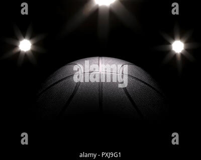 Basket-ball close-up sur fond noir avec le bokeh, spots Banque D'Images