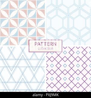 Ensemble de quatre modèles colorés façon transparente. Des formes géométriques abstraites motifs de couleur. Les modèles de l'intersection des lignes douces, des losanges, des hexagones. Illustration de Vecteur