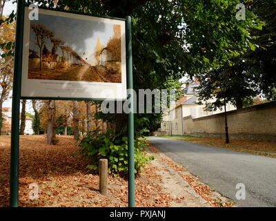 AJAXNETPHOTO. LOUVECIENNES, FRANCE. - Panneau d'information - pour voir peint par peintre impressionniste Alfred Sisley 1839-1899 'CHEMIN DE LA MACHINE, LOUVECIENNES, 1873." Photo:JONATHAN EASTLAND/AJAX REF:181909 GX8  415 Banque D'Images