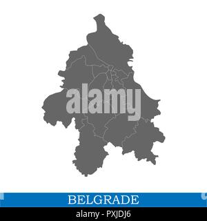 Carte de haute qualité de Belgrade est une ville de Serbie, et les frontières des districts Illustration de Vecteur