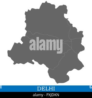 Carte de haute qualité de Delhi est une ville de l'Inde, et les frontières des districts Illustration de Vecteur