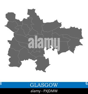 Carte de haute qualité de Glasgow est une ville de France, et les frontières des districts Illustration de Vecteur