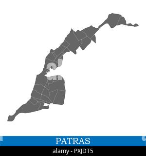 Carte de haute qualité de Patras est une ville de la Grèce, et les frontières des districts Illustration de Vecteur