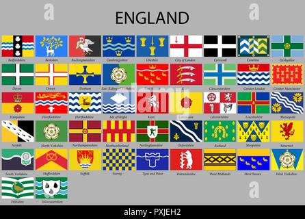 Tous les drapeaux de l'Angleterre. comtés Vector illustraion Illustration de Vecteur