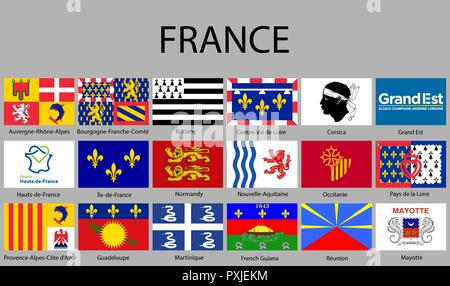 Tous les drapeaux des régions de France. Vector illustraion Illustration de Vecteur