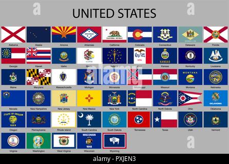 Tous les drapeaux des États des États-Unis d'Amérique Illustration de Vecteur