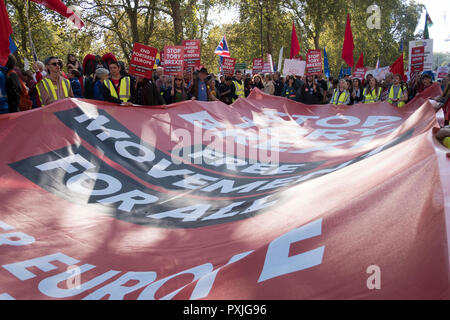 London, UK, 20thOctober 2018. Plus de 500 000 personnes ont marché sur le Parlement pour exiger leur voix démocratique d'être entendu dans le cadre d'une manifestation présentée comme la manifestation la plus importante d'une génération. Comme la date de la UK's Brexit en provenance de l'Union européenne, les manifestants se sont réunis à leurs dizaines de milliers de dirigeants politiques prendre connaissance et de donner à l'opinion publique britannique un vote final sur l'affaire. Brexit (Photo par Mike Abrahams/Alamy Live News Banque D'Images