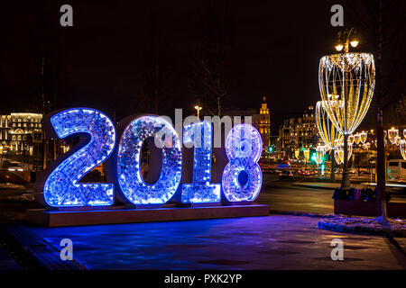 L'année 2018 lettres signe lumineux Banque D'Images