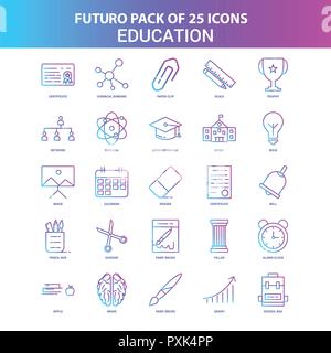 Bleu et rose 25 Éducation Futuro Icon Pack Illustration de Vecteur