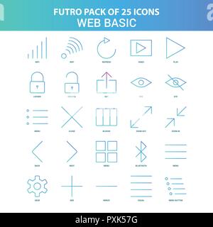 25 Vert et Bleu Futuro de base Web Icon Pack Illustration de Vecteur