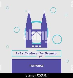 Nous allons explorer la beauté de Petronas Kuala Lumpur, Malaisie Monuments Nationaux Illustration de Vecteur