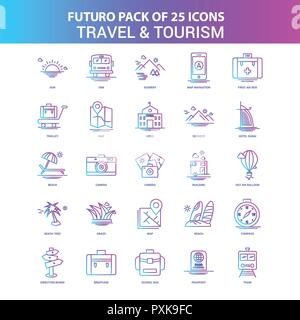 25 bleu et rose Futuro Voyages et Tourisme Icon Pack Illustration de Vecteur