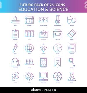 25 bleu et rose Futuro l'éducation et de la science Icon Pack Illustration de Vecteur