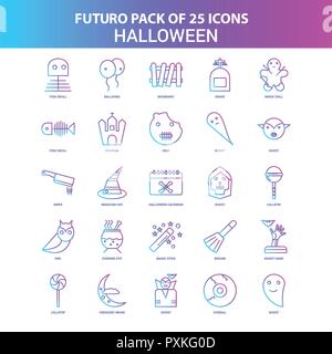 25 bleu et rose Futuro Halloween Icon Pack Illustration de Vecteur