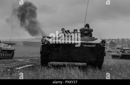 Sur la photo : des troupes roumaines et polonaises de l'intégration de la force dans la formation Cincu. L'exercice Noble Jump est un événement marquant pour l'OTAN cette année qu'il représente le premier exercice important où des forces canadiennes et leurs équipements se déplacent à travers l'Europe afin de démontrer la capacité de l'Alliance de rapidement déployer des forces partout où elles sont nécessaires pour prévenir les conflits. Banque D'Images