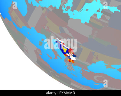 L'ex-Yougoslavie avec les drapeaux nationaux sur simple globe. 3D illustration. Banque D'Images