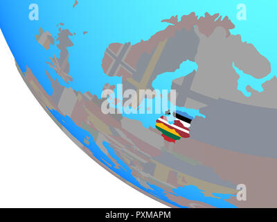 États baltes avec drapeaux nationaux sur simple globe. 3D illustration. Banque D'Images