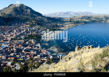 Le lac Titicaca, Copacabana, Bolivie Banque D'Images