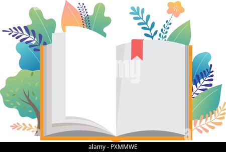 Fête du livre concept - un groupe de petites gens de la lecture d'un grand livre ouvert. Illustration vectorielle, affiches et de bannières Illustration de Vecteur