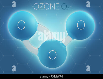 L'ozone O3 molécule 3d isolé sur fond abstrait. Banque D'Images