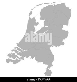 Carte des Pays-Bas de haute qualité avec des frontières des régions sur fond blanc Illustration de Vecteur