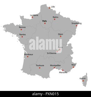 Carte détaillée de la France avec les villes Illustration de Vecteur