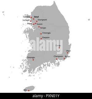 Carte détaillée de la Corée du Sud avec les villes Illustration de Vecteur