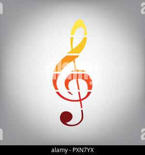 Violon Musique clef signe. G-clef. Clé de sol. Vecteur. L'icône en tranches horizontalement avec des couleurs de sunny gradient dans un fond gris. Illustration de Vecteur