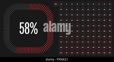 Ensemble de diagrammes pourcentage rectangle de 0 à 100 prêt à utiliser pour le web design, l'interface utilisateur (UI) ou infographie - indicateur avec red Illustration de Vecteur