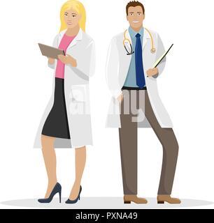 Deux médecins en blouse blanche. Vector illustration médicale. Illustration de Vecteur