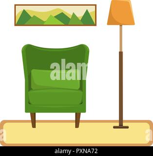 Télévision vector illustration. L'intérieur de la salle de séjour. Fauteuil avec lampe de plancher. Zone de loisirs. Une figure isolée. Illustration de Vecteur