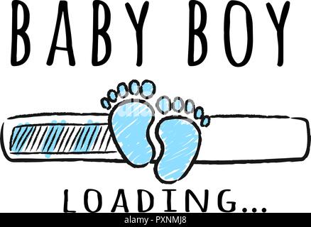 Barre de progression avec l'inscription - Baby Boy loading et kid Footprints in sketchy style. Vector illustration pour la conception de t-shirt, poster, carte, douche de bébé Illustration de Vecteur