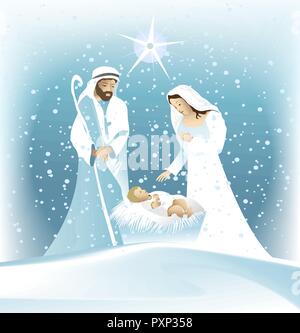 Crèche de Noël avec la Sainte Famille Illustration de Vecteur