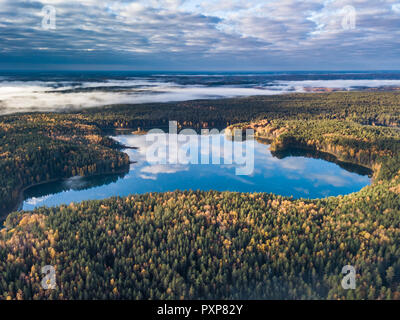 Vue aérienne du lac de l'automne en Lituanie Banque D'Images