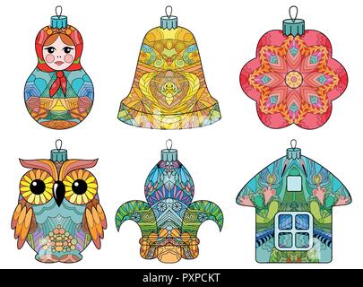 Ensemble de décorations de Noël de style zentangle pour conception de t-shirt, tatouage et autres décorations Illustration de Vecteur