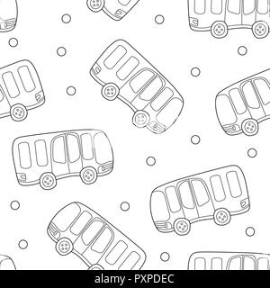Les autobus, faites à la main en toile de fond. Noir et blanc motif transparent avec transport Illustration de Vecteur
